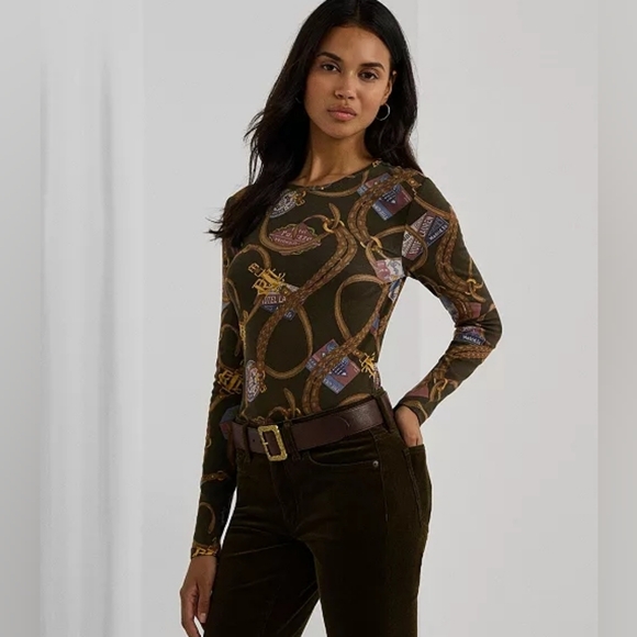 Lauren Ralph Lauren Tops - Lauren Ralph Lauren Equestrian Travel Logo Print Preppy Long Sleeve Shirt 3X